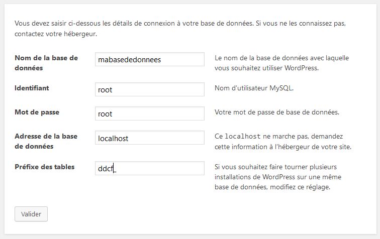 formulaire 1 finalisation installation WordPress